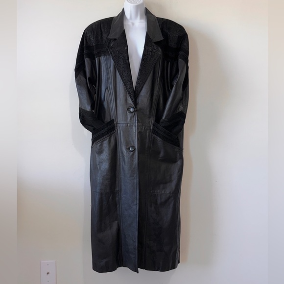 Vintage Black on Black Genuine Suede & Leather Trench Coat By Winlit Size M - Picture 5 of 11